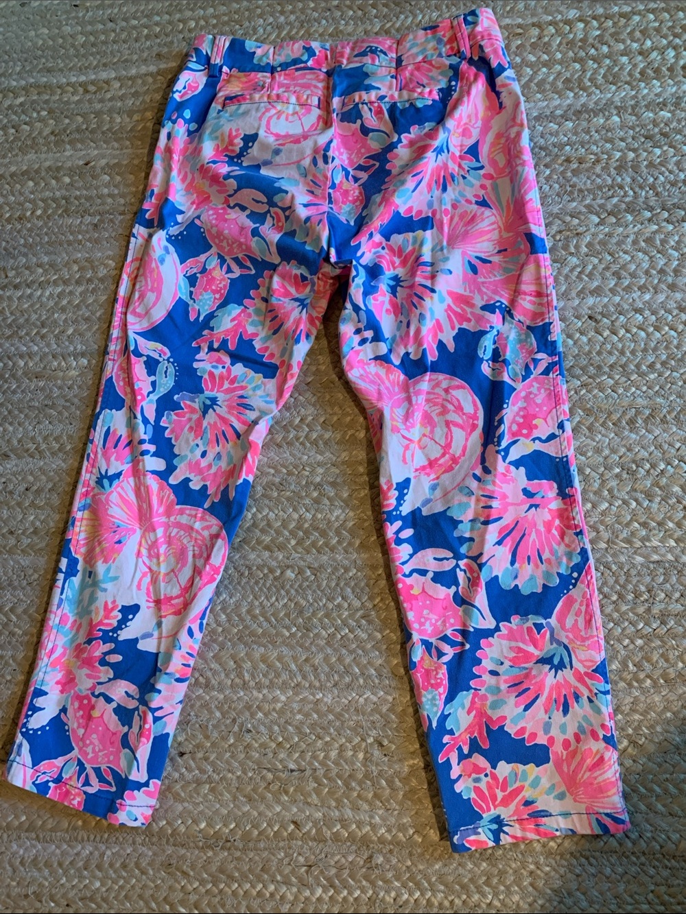Lilly Pulitzer Sadie Pink, Navy & Cream Floral Ankle Length Cotton Blend Pants - Picture 6 of 13